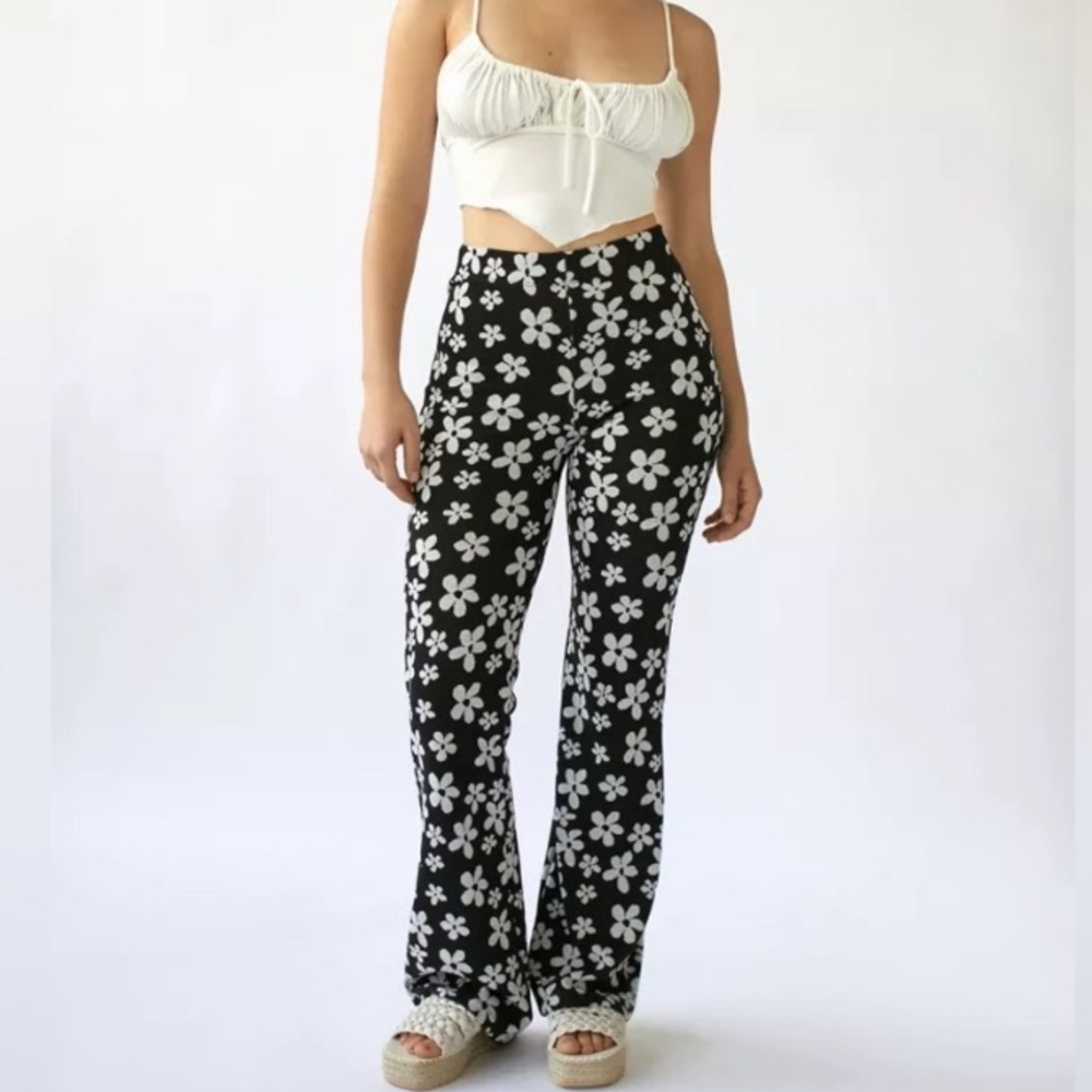 Urban Outfitters Black and White Floral Flare Pants
